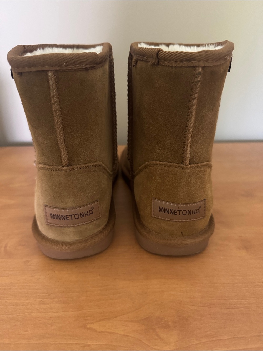 Minnetonka Chestnut Brown Shearling-Lined Suede Booties - Picture 3 of 6